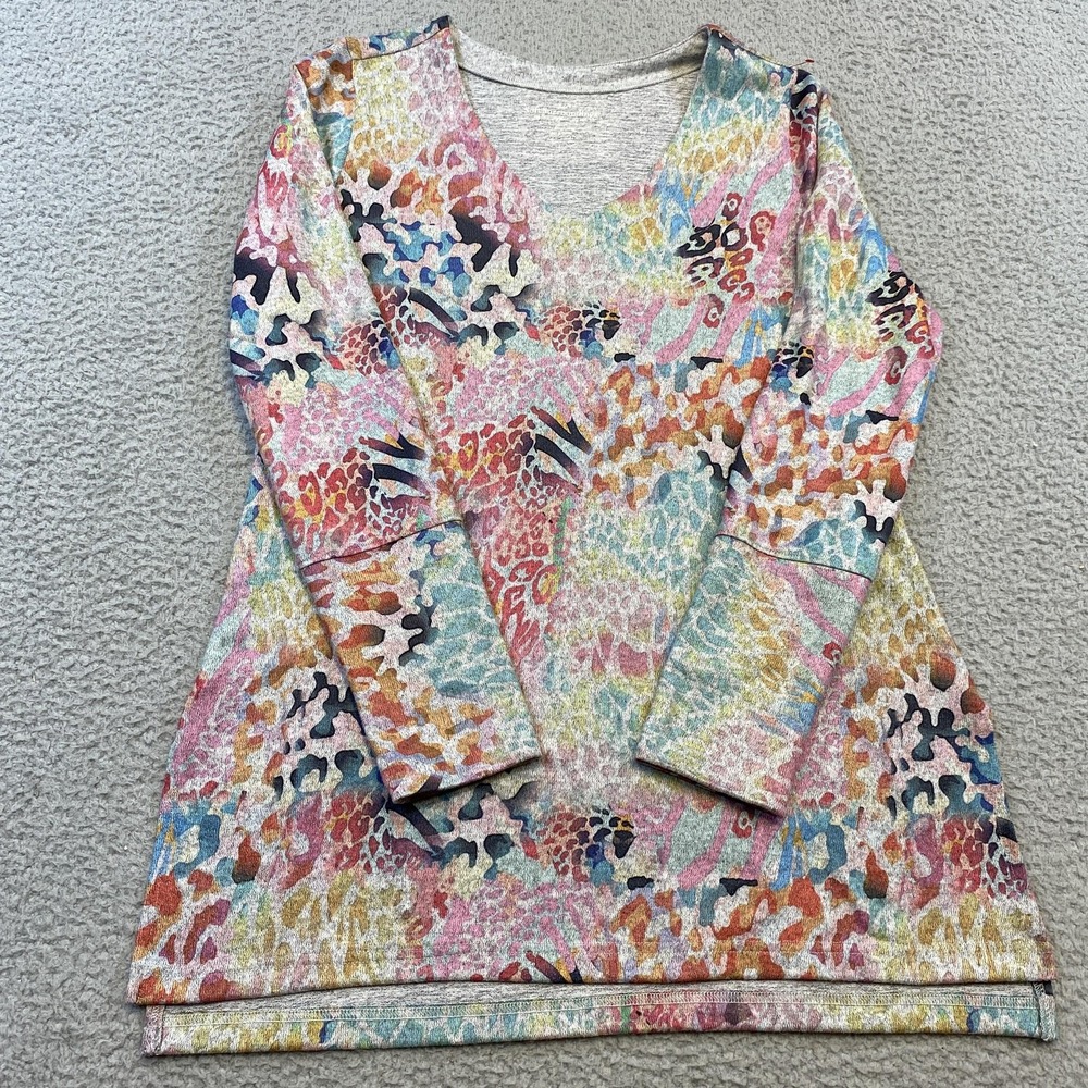 Soft Surroundings Shirt Womens Small‎ Multicolor V-Neck Long Sleeve Tunic Top